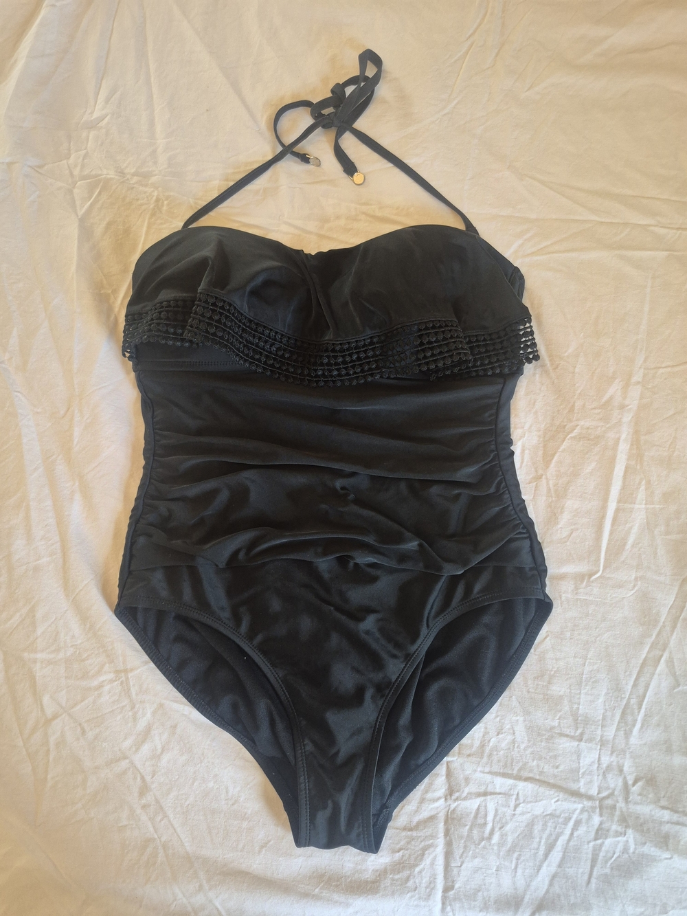 Black Ruffle Bandeau One-Piece Swimsuit